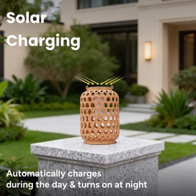 Image showing  Outdoor Solar Rattan-Style LED Lantern with Handle