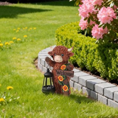 Image showing  Sunny Moo Outdoor Solar Cow Garden Statue with Integrated LED Lantern