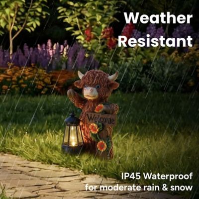 Image showing  Sunny Moo Outdoor Solar Cow Garden Statue with Integrated LED Lantern