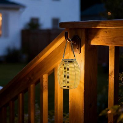 Image showing  Outdoor Solar Rattan-Style Round LED Lantern with Handle