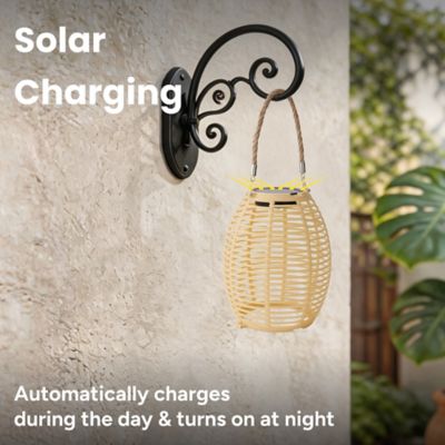 Image showing  Outdoor Solar Rattan-Style Round LED Lantern with Handle