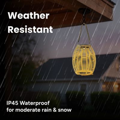 Image showing  Outdoor Solar Rattan-Style Round LED Lantern with Handle