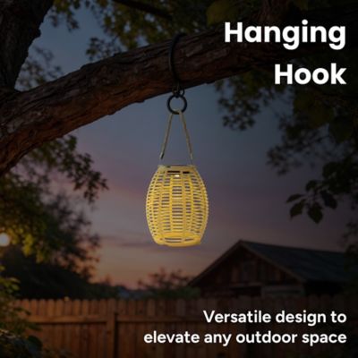 Image showing  Outdoor Solar Rattan-Style Round LED Lantern with Handle