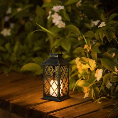 Image showing  Solar Vintage Metal Candle Lantern with Metal & Glass