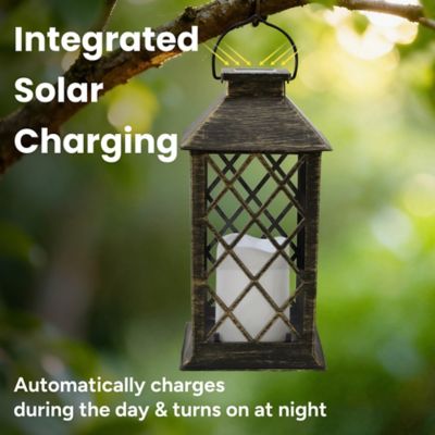 Image showing  Solar Vintage Metal Candle Lantern with Metal & Glass
