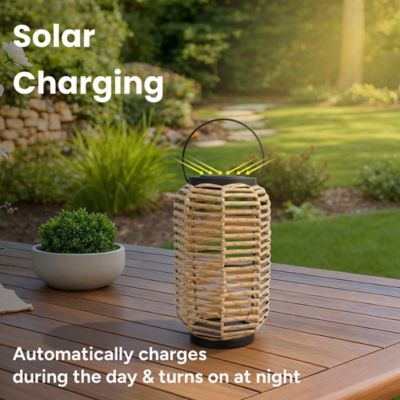 Image showing  Outdoor Solar Rattan-Style Portable LED Lantern with Handle