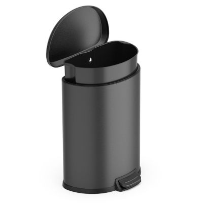 Image showing  SOT-50-3MB D-Shape 13.2 Gal Matte Black Stainless Steel Step-On Trash Can