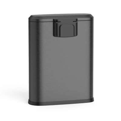 Image showing  SOT-50-3MB D-Shape 13.2 Gal Matte Black Stainless Steel Step-On Trash Can