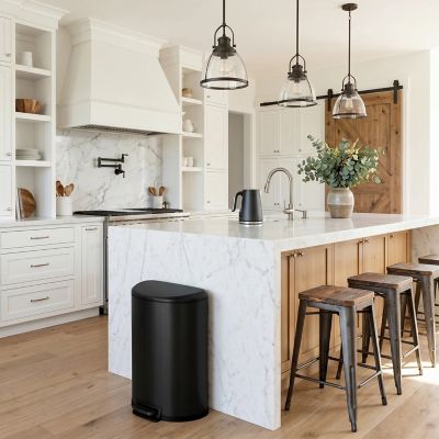 Image showing  SOT-50-3MB D-Shape 13.2 Gal Matte Black Stainless Steel Step-On Trash Can