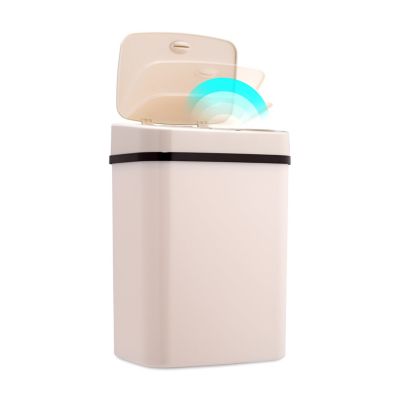 Image showing  DZT-12-5WH Rectangular 3.2 gal. White Plastic Motion Sensor Trash Can
