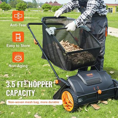 Image showing  21 in. Push Lawn Sweeper, 3.5 cu. ft. Mesh Hopper, Adjustable Height for Leaves Grass Debris, Yard Driveway