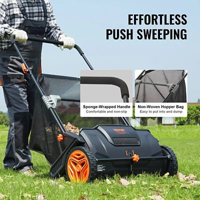 Image showing  21 in. Push Lawn Sweeper, 3.5 cu. ft. Mesh Hopper, Adjustable Height for Leaves Grass Debris, Yard Driveway