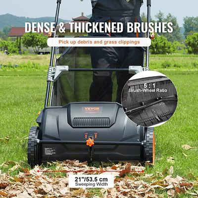Image showing  21 in. Push Lawn Sweeper, 3.5 cu. ft. Mesh Hopper, Adjustable Height for Leaves Grass Debris, Yard Driveway