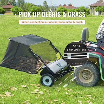 Image showing  Tow Behind Lawn Sweeper, 50 in. Width, 26 cu. ft. Leaf Grass Collector, Heavy Duty, Adjustable Height for Yard Farm