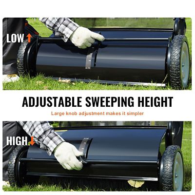Image showing  Push Lawn Sweeper, 26 in. Leaf Grass Collector, Rubber Wheels, Heavy Duty Steel, 7 cu. ft. Mesh Hopper, 4 Brushes