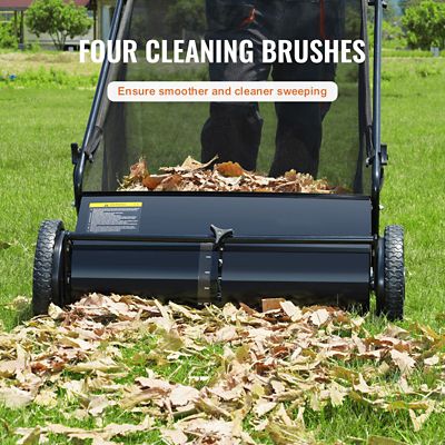Image showing  Push Lawn Sweeper, 26 in. Leaf Grass Collector, Rubber Wheels, Heavy Duty Steel, 7 cu. ft. Mesh Hopper, 4 Brushes