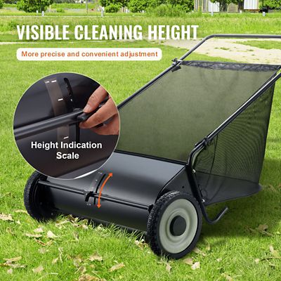 Image showing  Push Lawn Sweeper, 26 in. Leaf Grass Collector, Rubber Wheels, Heavy Duty Steel, 7 cu. ft. Mesh Hopper, 4 Brushes