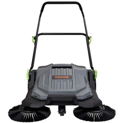 Upland Walk-behind Push Floor Sweeper, 25.6 in. Width, Manual Non-Electric, 5 gal. Waste, Adjustable Handle for Walkway Yard