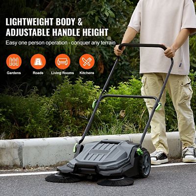 Image showing  Walk-behind Push Floor Sweeper, 25.6 in. Width, Manual Non-Electric, 5 gal. Waste, Adjustable Handle for Walkway Yard