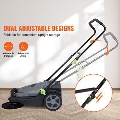Image showing  Walk-behind Push Floor Sweeper, 25.6 in. Width, Manual Non-Electric, 5 gal. Waste, Adjustable Handle for Walkway Yard