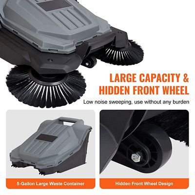 Image showing  Walk-behind Push Floor Sweeper, 25.6 in. Width, Manual Non-Electric, 5 gal. Waste, Adjustable Handle for Walkway Yard