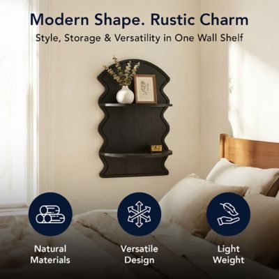 Image showing  Black Wavy Arched Lunar Ledges 2-Tier Floating Wall Shelf