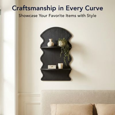 Image showing  Black Wavy Arched Lunar Ledges 2-Tier Floating Wall Shelf