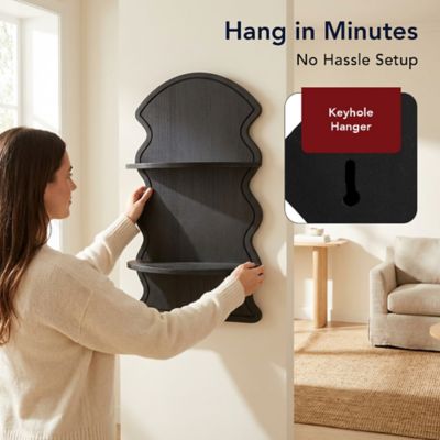 Image showing  Black Wavy Arched Lunar Ledges 2-Tier Floating Wall Shelf