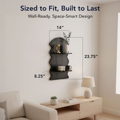 Image showing  Black Wavy Arched Lunar Ledges 2-Tier Floating Wall Shelf