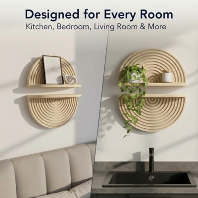 Image showing  Natural Boho Arched Lunar Ledges 2 pc. Floating Wall Shelf 12x6