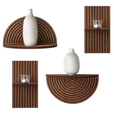 American Art Decor Dark Walnut Boho Arched Modular Wood Wall Shelf Set