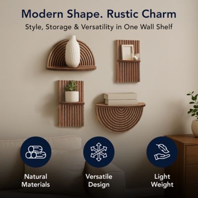 Image showing  Dark Walnut Boho Arched Modular Wood Wall Shelf Set