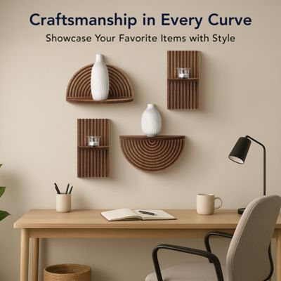 Image showing  Dark Walnut Boho Arched Modular Wood Wall Shelf Set