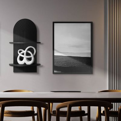 Image showing  Black Boho Arched Lunar Ledges 2-Tier Floating Wall Shelf