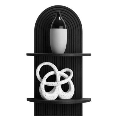 Image showing  Black Boho Arched Lunar Ledges 2-Tier Floating Wall Shelf