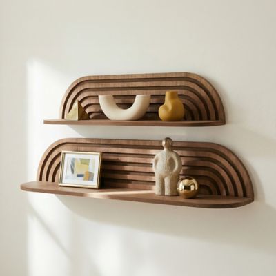 American Art Decor Dark Walnut Floating Wall Shelves Set of 2, Rustic Wood