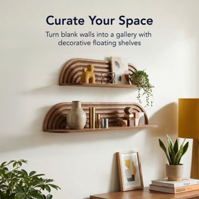 Image showing  Dark Walnut Floating Wall Shelves Set of 2, Rustic Wood