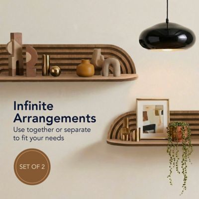 Image showing  Dark Walnut Floating Wall Shelves Set of 2, Rustic Wood