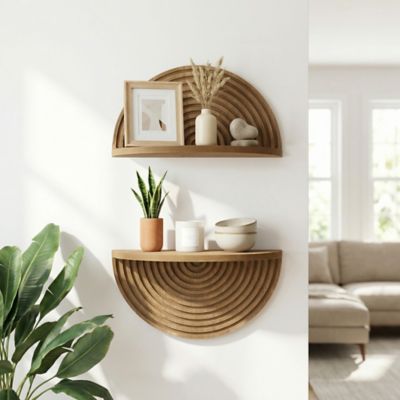 American Art Decor Brown Boho Arched Lunar Ledges 2 pc. Floating Wall Shelf 12x6