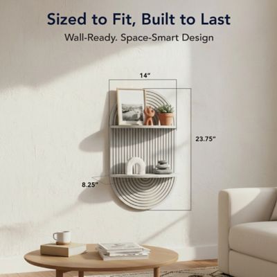 Image showing  Grey Boho Arched Carved Modular Lunar Ledges 2-Tier Floating Wall Shelf