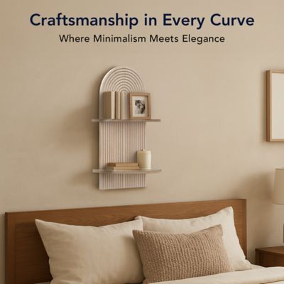 Image showing  Natural Beige Boho Arched Lunar Ledges 2-Tier Floating Wall Shelf