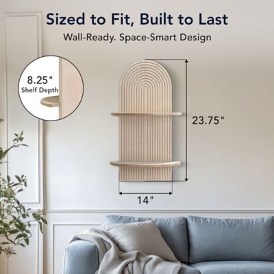 Image showing  Natural Beige Boho Arched Lunar Ledges 2-Tier Floating Wall Shelf