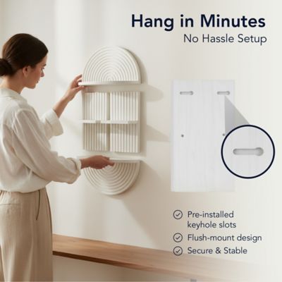 Image showing  White Boho Arched Modular Wood Wall Shelf Set