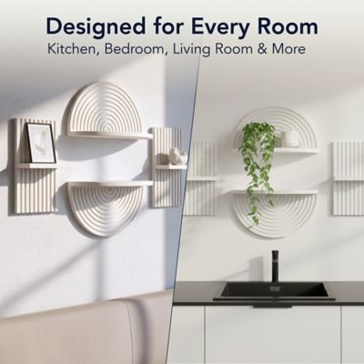 Image showing  White Boho Arched Modular Wood Wall Shelf Set
