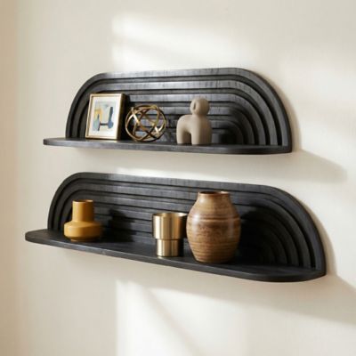 American Art Decor Black Floating Wall Shelves Set of 2, Rustic Wood