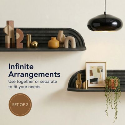 Image showing  Black Floating Wall Shelves Set of 2, Rustic Wood
