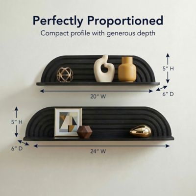 Image showing  Black Floating Wall Shelves Set of 2, Rustic Wood