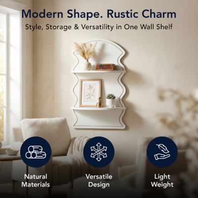 Image showing  White Wavy Arched Lunar Ledges 2-Tier Floating Wall Shelf