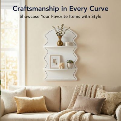 Image showing  White Wavy Arched Lunar Ledges 2-Tier Floating Wall Shelf