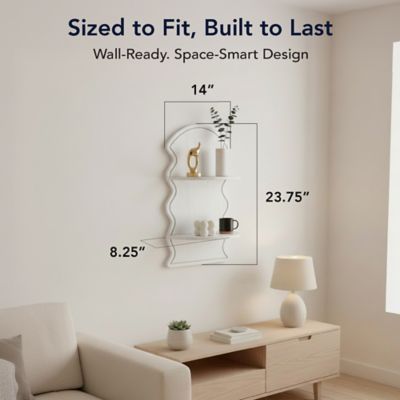 Image showing  White Wavy Arched Lunar Ledges 2-Tier Floating Wall Shelf